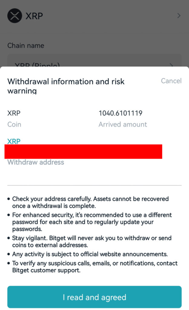 BITGET Withdrawal information