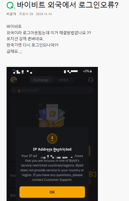 바이비트 서비스 제한 국가 16 및 가능한 국가 | 로그인 제한 해결 3 바이비트 외국 로그인 오류
