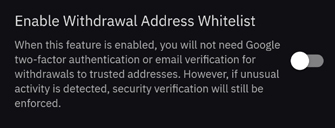 바이비트 출금 설정 | 실수 출금 0%, 주소록 출금만 가능 On Off 8 Withdrawal Address Whitelist 활성화