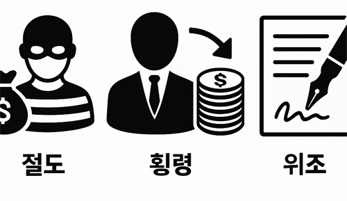 바이비트 은행 명세서 제출 | KYC 인증 요청 이메일 대응 가이드 5 절도, 횡령, 위조를 상징하는 흑백 아이콘: 도둑, 돈을 빼돌리는 정장 남성, 서명 중인 문서