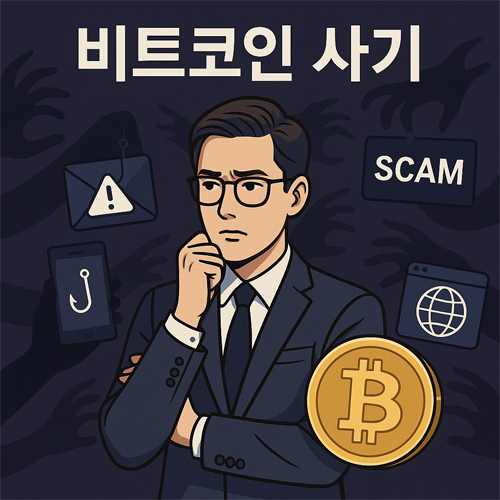 비트코인 사기 예방 필독! 실제 사례와 피해야 할 투자 유형 총정리 2 비트코인 사기, 다양한 피싱·가짜 거래소 사기 유형을 경고하는 지적인 일러스트